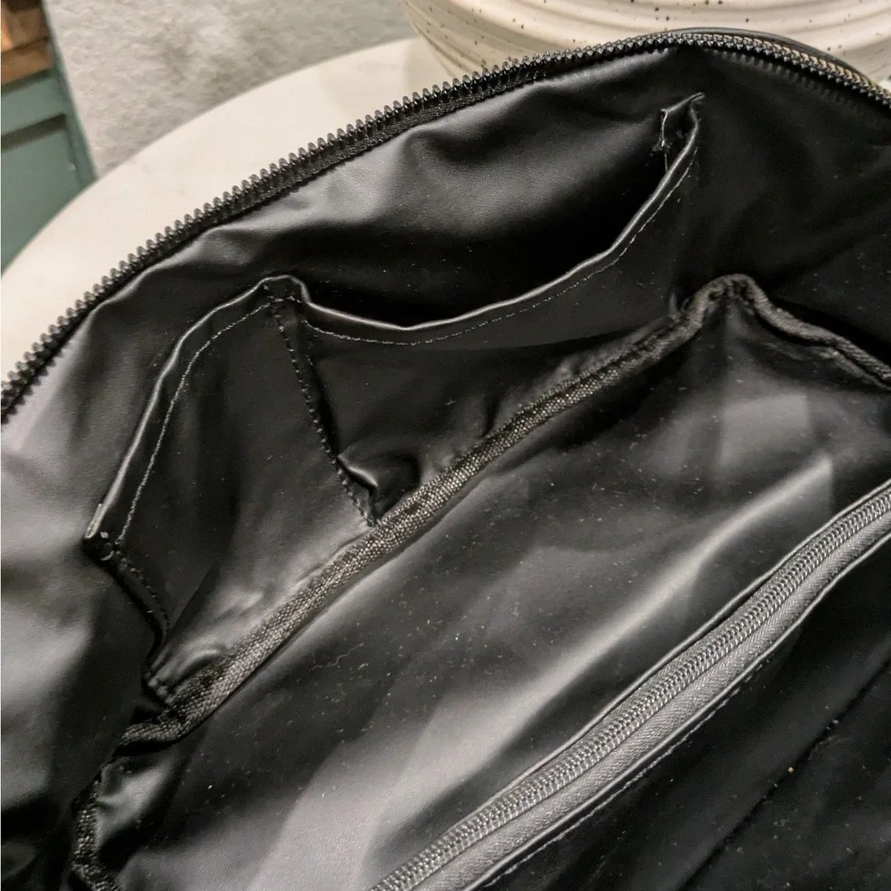 Gina Frankie Pebbled Vegan Leather Makeup Bag Women Large Black Gold Zip Travel